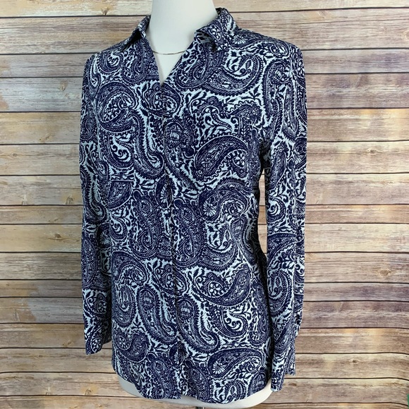 Talbots Tops - Talbots Sz Sm Blue Paisley Washable Silk Blouse